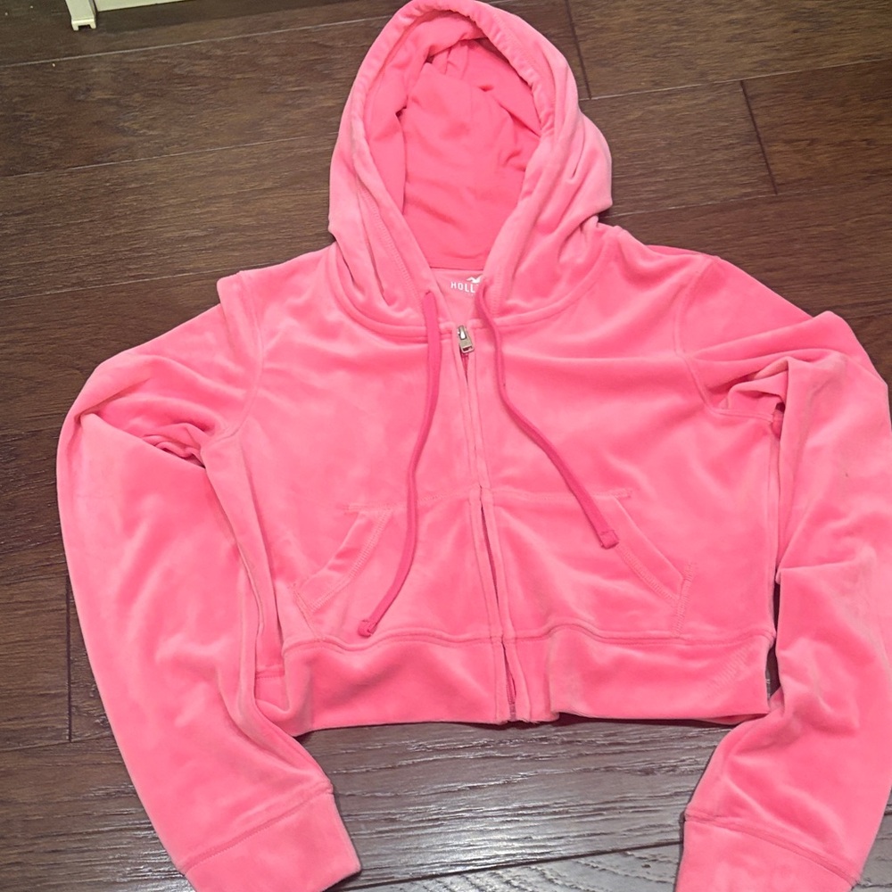 Hollister Bright Pink Velour Zip-Up Hoodie